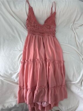 Wish Pink Lace Bodice Tiered Sundress
